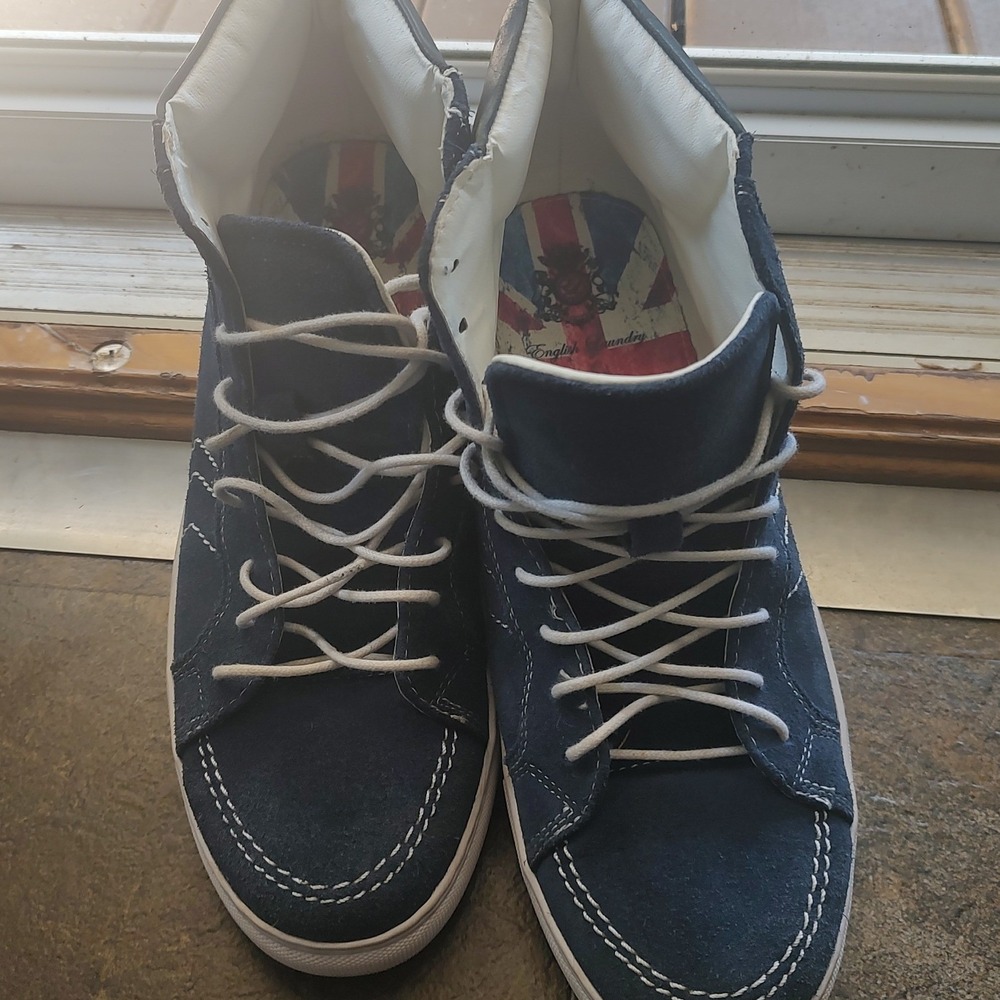 English Laundry Mens Navy Blue Suede High Top Sneakers ELH2119 Size 9.5